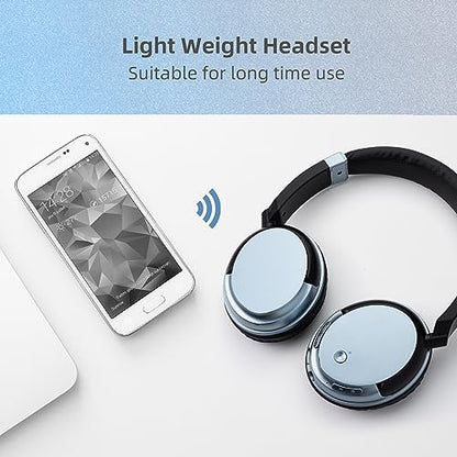 Bluetooth Headphones for TV & PC with USB Transmitter, 3.5mm (Blue) | Dual-mode wired & wireless over-ear headset. Connect to TV/PC via USB/3.5mm transmitter, or directly to phone. - color: Blue