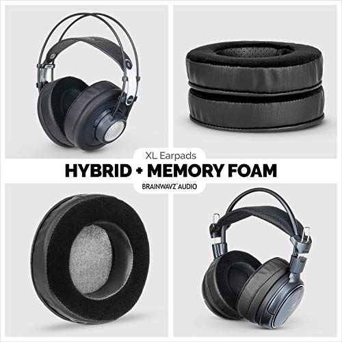 Brainwavz XL Hybrid Memory Foam Earpads for AKG 701 & Many Other Large Over The Ear Headphones - Sennheiser, JBL, Bayerdynamic, HifiMan, ATH, Philips, Fostex, Sony Ear Pads - color: Hybrid (PU/Velour)