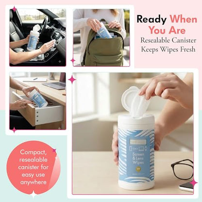 Cocoa Beach Tech & Lens Wipes Canister for Glasses & Phones, 120 Count | Pre-moistened, lint-free wipes remove smudges without streaks or scratches. Safe for lenses, phones, tablets & screens. - color: Cocoa Beach
