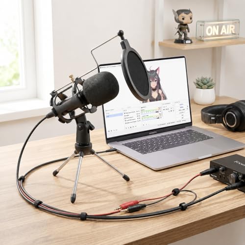 Japard Gaming USB Microphone for PC High Sensitivity, Mini Condenser 3.5 mm Plug for iPhone iPad Android, Broadcast Music Recording Set for Computer Meeting Podcast, Gift for Kids