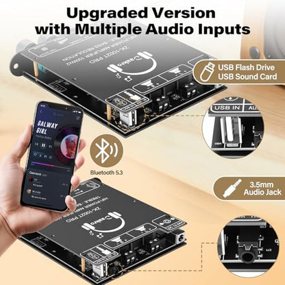 Daakro ZK-1002T PRO 2.0 Channel Bluetooth 5.3 Amplifier Board 200W HiFi Audio AMP with Treble and Bass, TWS,BT USB and AUX Inputs, DC 12-24V 2.0 Channel Stereo AMP Module for DIY Speakers - color: ZK-1002TPRO