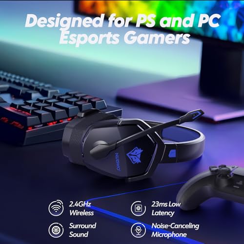 NUBWO Wireless Gaming Headset with Mic for Ps5 Ps4 PC, Zero Interference, 100-Hour Battery All-Day Play, 23ms Sync for Fortnite & Call of Duty/FPS Gamers, Triple Mode All Devices Compatible - Blue - color: Blue