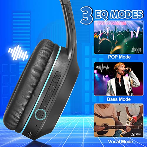Rydohi Bluetooth Headphones Over Ear, 68H Playtime 3 EQ Music Modes Wireless Headphones with Microphone/Deep Bass, Foldable Lightweight Headset for PC Home Travel Office(Black Blue) - color: Black Blue