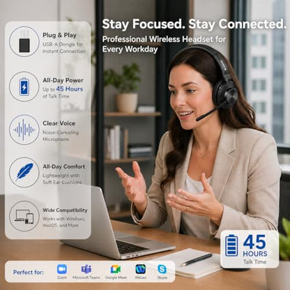 Voistek Wireless Headset with Mic for Work, Single Ear Headset with Charge Stand for Remote & Office, Bluetooth 5.3 & USB 2.4G Dongle for Windows, Mac, Chrome, Linux, iOS, iPadOS, Android