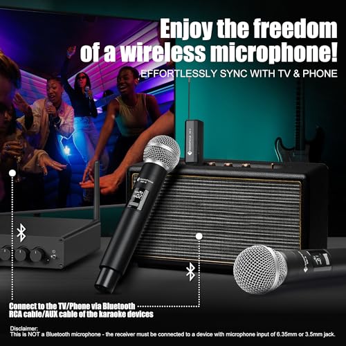 Wireless Microphone for Singing, Karaoke Microphone for Speaker | Dual Handheld Mics with Receiver, 240ft Wireless Range, Plug-and-Play, 8hr Battery Life, USB Recharge - color: Silver