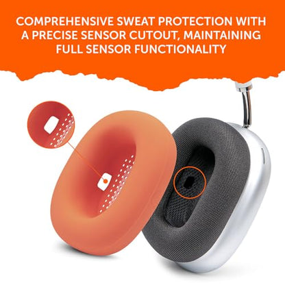 WC SweatZ Max - Patented Silicone Sweat Covers for AirPods Max 1 | Made by Wicked Cushions | (Does Not Fit AirPods Max 2). Sweatproof, Full Earpad Protection | Orange - color: Orange