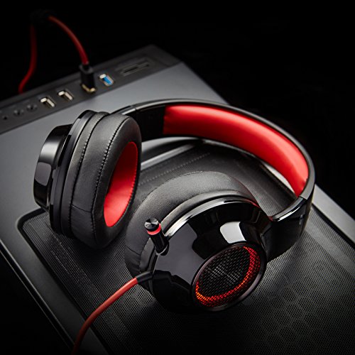 Edifier G4 USB Gaming Headset with Virtual 7.1 Surround Sound, Retractable Boom Microphone, LED Lights Mesh Open Back Adjustable Video Games for PC, Laptop, desktops - Red