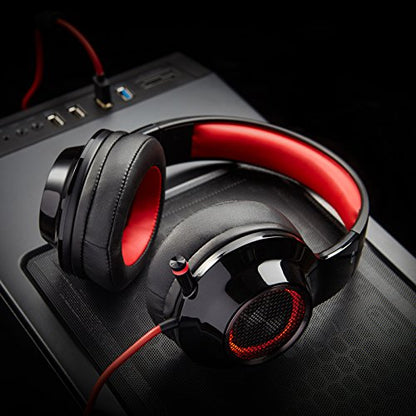 Edifier G4 USB Gaming Headset with Virtual 7.1 Surround Sound, Retractable Boom Microphone, LED Lights Mesh Open Back Adjustable Video Games for PC, Laptop, desktops - Red