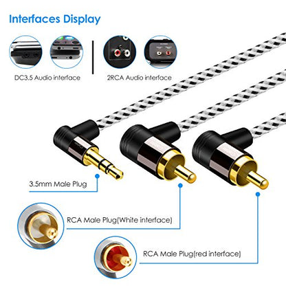 CableCreation 3.5mm to RCA Cable 3FT, Angle 2RCA to 3.5mm Stereo Y Splitter | Male to Male 3.5mm to RCA Adapter for Phones, Laptop, HDTV, Speaker, Echo Dot, Home Theater, Receiver