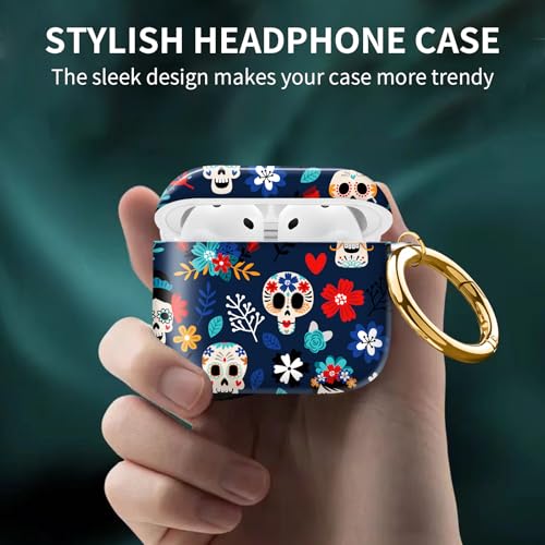 Compatible with AirPods 4th Generation Case 2024, Shockproof Cover with Golden Buckle for Women & Girls, Protective Anti-Drop Design(Colorful Skull) - color: Colorful Skull