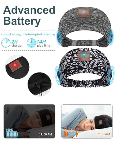 2-Pack Sleeping Headphones, Headband Headphones with Thin Speakers - color: Gray&Pattern Black