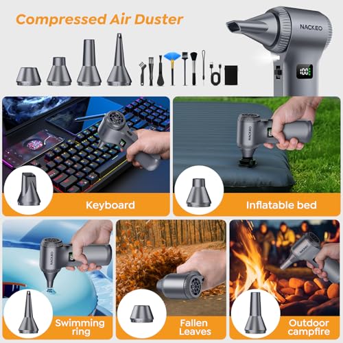 Compressed Air Duster-230000RPM Super Power Electric Air Duster, 100-Level Adjustable Inflatable Air Blower with LED Light and Display Screen, Dust Blower for Computer, Keyboard,House, Outdoor and Car