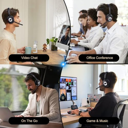 Bluetooth Headset with Microphone for PC & Laptop, Wireless Office Headset with USB Dongle, ENC Noise Cancelling Mic, 30H Talk Time, On-Ear Computer Headset for Zoom Teams Call Center
