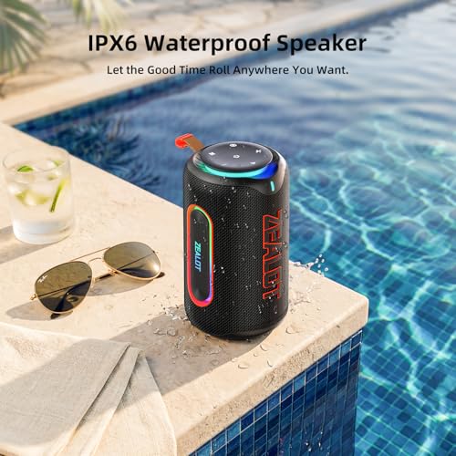 ZEALOT Portable Speaker with Powerful Bass, 80W(Peak) Outdoor Bluetooth Speaker, IPX6 Waterproof, Wireless Stereo Sound, USB/TF/AUX, 8000mAH Battery for Party, Camping, Beach