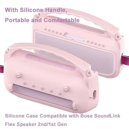 JCHPINE Silicone Cover Case for Bose SoundLink Flex Speaker 2nd Gen | Accessories Compatible with Bose SoundLink Flex 2, Protective Case with Shoulder Strap (Pink) - color: Petal Pink