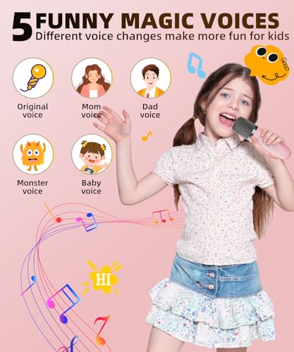 Kids Karaoke Machine Ages 3-12, Mini Wireless Mic Bluetooth Speaker, Pink | LED Party Lights, Voice Changer, Duets, BT 5.3, Rechargeable Portable, Birthday Christmas Toys & Gifts for Boys & Girls - color: Pink - 1 Mic