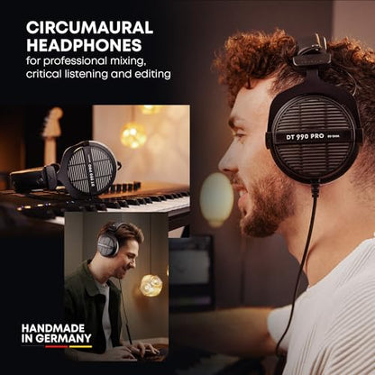 beyerdynamic DT 990 PRO Studio Headphones (80 Ohm, Gray) | Open Back, Over Ear, Wired Professional Audiophile, Gaming, Podcast, Mixing, Limited Edition Gray Velour Ear Pads - color: Gray, size: 80 OHM