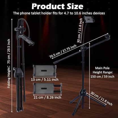 Sherr 2 Pcs Microphone Stand Boom Bulk, Adjustable Height Tripod Mic Stand with Dual Clip Foldable Universal Heavy Duty Tripod Holder for Livestream Singing Stage (Mic with Tablet Holder) - style: Mic with Tablet Holder