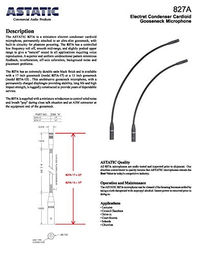 Astatic by CAD Audio 827A‑17 22″ Cardioid Condenser Mini Gooseneck Mic - style: 22" Dynamic Gooseneck Mic