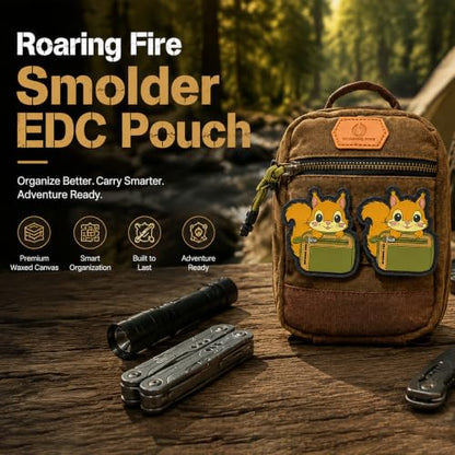 Roaring Fire Smolder Tactical EDC Organizer Pouch,Waxed Canvas Tool Bag | MOLLE Utility Pouch，With Brass YKK Zippers & Hook and Loop Patch Panel for EDC Carry, Range, Camping, Hiking & Travel