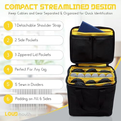 Loudmouth Cable File Bag | Cord & Accessory Musician Organization | Travel DJ Gig Bag for Professional DJ Gear, Musical Instrument and Accessories | 12" x 10" x 11”