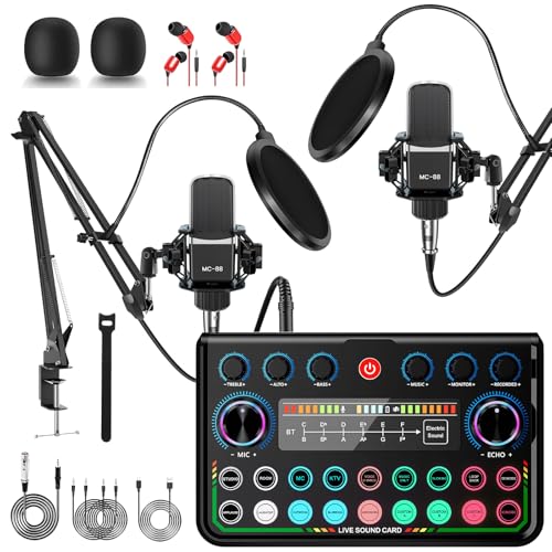 ALSO GO Podcast Equipment Bundle for 2, P99 Recording Studio Equipment | Podcast Microphone Bundle with Voice Changer, Audio Interface for Podcasting, Recording, Streaming, Gaming, Tiktok, Youtube - size: 2x Microphone