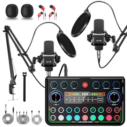 ALSO GO Podcast Equipment Bundle for 2, P99 Recording Studio Equipment | Podcast Microphone Bundle with Voice Changer, Audio Interface for Podcasting, Recording, Streaming, Gaming, Tiktok, Youtube - size: 2x Microphone