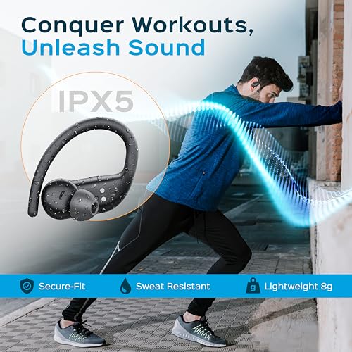 TREBLAB X4 Over the Ear Earbuds Wireless Bluetooth, 11H, IPX5 (Renewed)