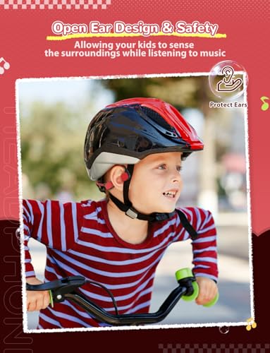 iClever OWS01 Kids Bluetooth Headphones, Air Conduction Open Ear Headphones | SafeSound Tech, Clear Audio Bluetooth 5.4, 360° Bending Ultra-Light Kids Wireless Headphones for Travel/School/Sports/Outdoor - color: Red & Black