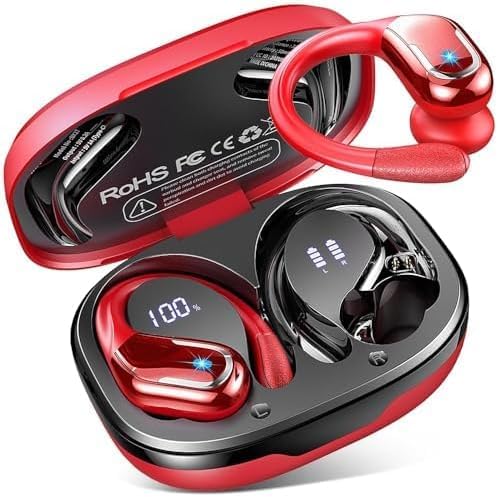 Wireless Earbuds, Sports Bluetooth 5.4 Headphones IPX8 Waterproof, 70H Over Ear Buds with Deep Bass Sound,4 ENC Noise Cancelling Mics, USB-C Fast Charging Earphones with Earhooks for Workout/Running | Bluetooth 5.4, 4 ENC Microphones, Deep Bass Sound, LED