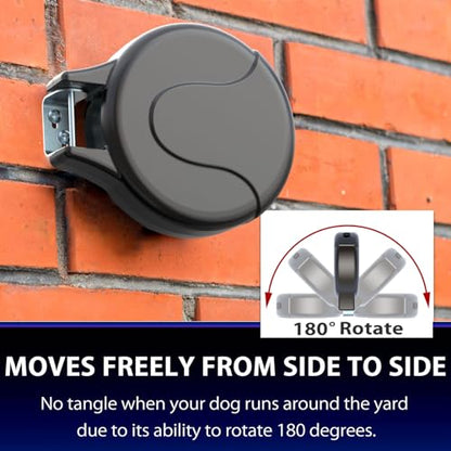30ft Wall Mount Retractable Dog Tie Out Cable for Small to Large Dogs Between 20-75 lbs, Patented Retractable Dog Lead Great for Yard/Garden - Durable for 70,000 Cycles (Black, 30ft) - color: Black