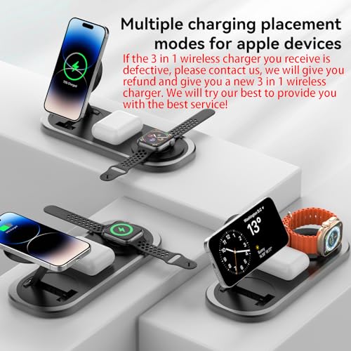 3 in 1 Fast Wireless Charger Stand for iPhone, Foldable Travel Charging Station for Magsafe for iPhone 17/Air/16/15/14/13/12 Series, Apple Watch Serie, AirPods pro/2/3/4, 2025 Christ mas Gifts (Black) - color: Black