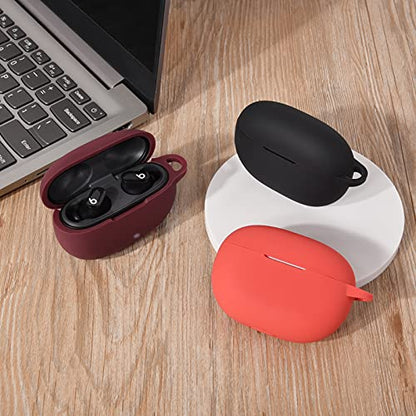 AIRSPO Silicone Case Compatible with Beats Studio Buds Case 2021 Soft Protective Cover for Beats Wireless Earbuds with Keychain（Black - color: Black