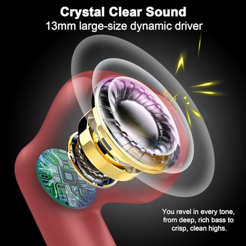 Wireless Earbuds, Bluetooth 5.4 Earbuds Stereo Bass, Bluetooth Headphones | in Ear Noise Cancelling Mic, Earphones IP7 Waterproof Sports, 32H Playtime USB C Charging Case Red Ear Buds for Android iOS - color: Glossy Red