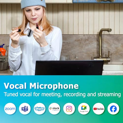 Bluetooth Wireless Lavalier Microphone, Noise Canceling, No Receiver, 15M Range, 10H Battery, Remote Shutter, for GoPro Hero 12, Smartphone, Live Stream, Interview, Vlog, Meeting (Silver)