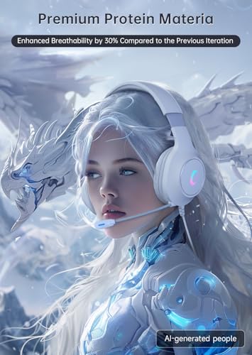 syndesmos CM7002 Gaming Headset for PC, PS5, Xbox Series X|S, Switch, | Over-Ear Headphones with 7.1 Surround Sound, 50MM Drivers & Noise Canceling Mic, RGB Comfort Headset for Gaming, Light White - color: Light White