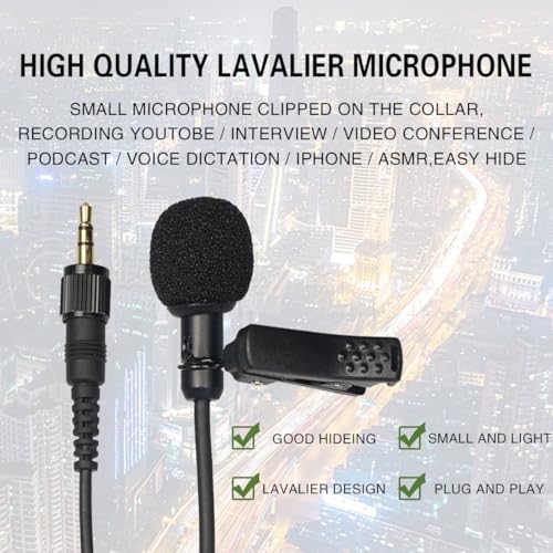 3.9 Feet Lavalier Microphone Omnidirectional Lapel Microphone Compatible with Sony UWP V1 D11 D21, 3.5mm Condenser Recording Mic Lavalier Mic for Wireless Audio Bodypack Transmitter