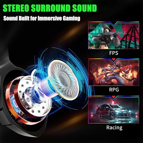Ozeino Gaming Headset for PC, Ps4, Ps5, Xbox Headset with 7.1 Surround Sound, Gaming Headphones with Noise Cancelling Mic RGB Light Over Ear Headphones for Xbox Series X/S, Switch-Green - color: Green