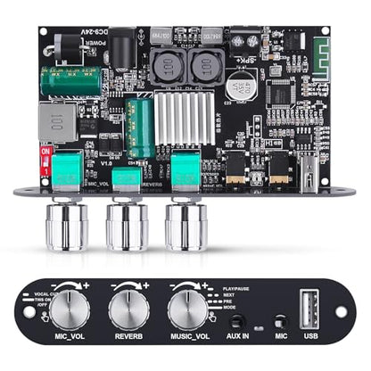 ZK-1001UM Bluetooth 5.3 Amplifier Board, 100W Mono Audio Amp with TWS Box | Mini Boost Circuit Amps for Home Outdoor DIY Speakers, MIC and Reverb, USB/AUX Input,DC 9-24V (2 Pack) - color: Silver 2PCS ZK-1001UM