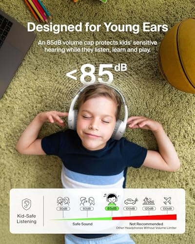 Belkin SoundForm Mini Bluetooth Kids Headphones, On Ear, 30H Battery Life | Toddler headphones, 85dB volume limiter, built-in mic, wired connection option, iPad, Android tablet, school - color: White, style: Wireless (USB-C)