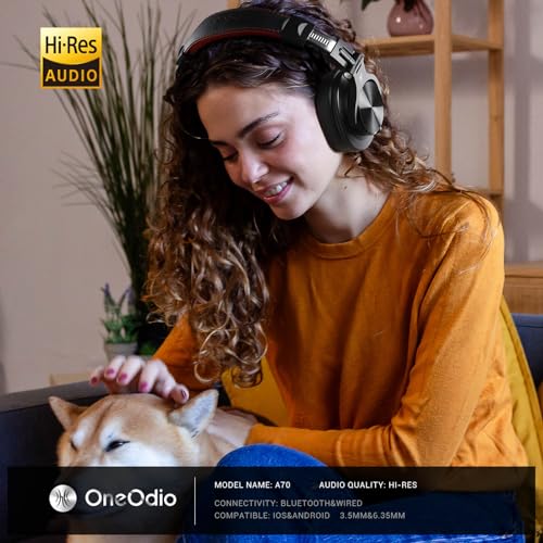 OneOdio A70 Bluetooth Over-Ear Headphones, Hi-Res Wired DJ Studio - Red | Wireless over-ear headphones with 72H playtime, 3.5mm/6.35mm wired jacks for studio monitoring, mixing, guitar, amp and PC - color: Red