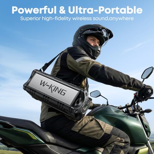 W-KING Bluetooth Speaker Loud, 90W Max IPX6 Waterproof Portable Outdoor Speaker, 50W Deep Bass Subwoofer/40H/EQ/Dual Pairing/TF/AUX, Large Boombox Wireless Speakers for Home, Party, Camping, Beach - color: BLACK