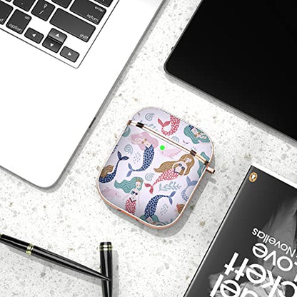 Maxjoy for AirPods Case, Cute AirPod Case Protective Hard AirPod 2 Gen Cover for Women Men with Keychain for AirPods 2nd 1st Generation Charging Cover 2&1, Mermaid - color: Red +Blue