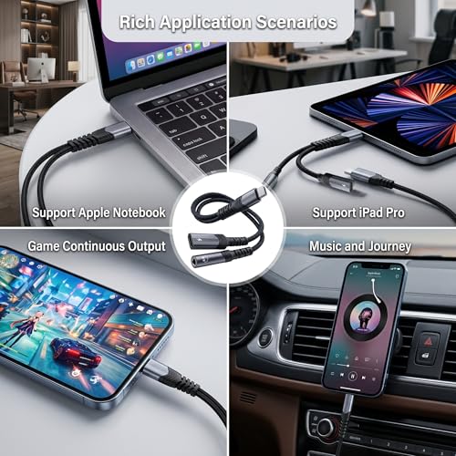 USB C to 3.5mm Headphone and Charger Adapter,2 in-1 USB C PD 3.0 Charging Port to Aux Audio Jack and Fast Charging Dongle Cable Cord for iPhone 17 Iphone16, iPhone 15, Galaxy (1-Pack) - size: 1-Pack