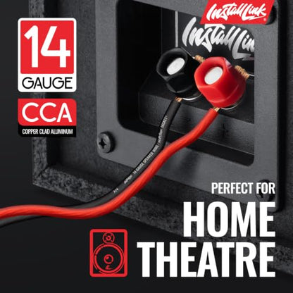 Install Link 14 AWG Gauge Speaker Wire (250 Feet) Car or Home Theater (CCA) | 14/2 Speaker Cable, 2-Conductor, Frosted Red/Black, Easy Strip, Polarity ID, for Car Audio & Home Stereo - size: 250 Feet