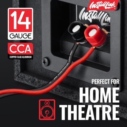 Install Link 14 AWG Gauge Speaker Wire (100 Feet) Car or Home Theater (CCA) | (2-Pack) 14/2 Speaker Cable, 2-Conductor, Frosted Red/Black, Easy Strip, Polarity ID, for Car Audio & Home Stereo - size: 100 Feet (Pack of 2)