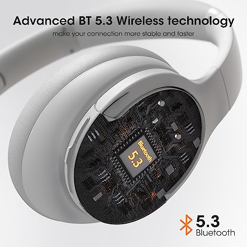 DOQAUS Bluetooth Headphones Over Ear, Headphones Wireless with 90H Playtime | 3 EQ Mode, Bluetooth5.3 Wireless Headphones with Hifi Stereo Sound, ENC Mic, Foldable for Travel Work Study Phone, Light Grey - color: Light Gray