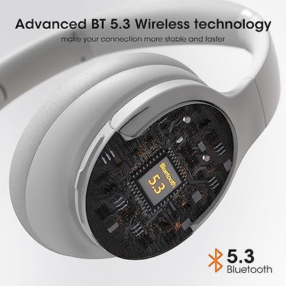 DOQAUS Bluetooth Headphones Over Ear, Headphones Wireless with 90H Playtime | 3 EQ Mode, Bluetooth5.3 Wireless Headphones with Hifi Stereo Sound, ENC Mic, Foldable for Travel Work Study Phone, Light Grey - color: Light Gray