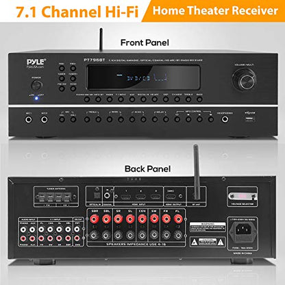 Pyle 7.1-Channel Hi-Fi Bluetooth Stereo Amplifier - 2000 Watt AV Home Theater Speaker Subwoofer Surround Sound Receiver w/Radio, USB, RCA, HDMI, MIC in, Supports 4K UHD TV, 3D, Blu-Ray - PT796BT.5