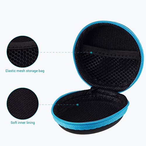 SUNGUY [2-Pack Earbuds Case, Small Round Pocket Earbud Travel Carrying Case Pouch with Carabiners for Earbuds, Headsets, in-Ear Headphones, Hearing Aids, USB Cable and More (Red + Blue) - color: Red+Blue